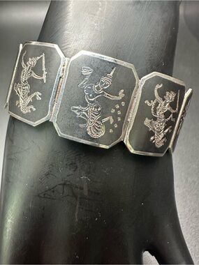 Vintage Siam Sterling Niello Bracelet, 7”, Mekkala & Ramasoon, AMFARGO